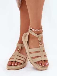Sandały Damskie Na Platformie Ze Złotym Detalem Beżowe Kartia