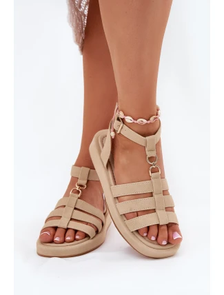 Sandały Damskie Na Platformie Ze Złotym Detalem Beżowe Kartia