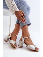 Sandały Damskie Eko Skórzane Na Słupku Z Ozdobami Srebrne Narhi