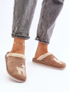 Kapcie Damskie Z Reniferem I Futerkiem Inblu CT000034 Beżowe