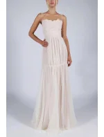 Dámske šaty šoky soka na ramienka s šifónovou sukňou dlhé smotanovo bielej - Biela / XL - šoky & soka