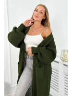Sveter dlhý kardigán khaki Sveter dlhý kardigán khaki