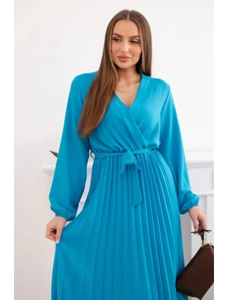 Šaty s viazaným skladaným lemom tyrkysové