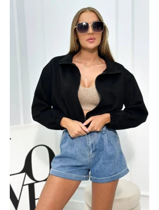 Semišová mikina na zips Čierny Semišová mikina na zips Čierny