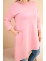 Dámske šaty v nadmernej veľkosti z viskózy s voľným strihom a dlhými rukávmi Dark Powder Pink