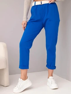 Dámske bavlnené nohavice s opaskom a rozšírenými nohavicami v karmínovej farbe