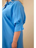 Dámske bavlnené tričko plus size s gombíkmi a golierom z džínsoviny Dámske bavlnené tričko plus size s gombíkmi a golierom z džínsoviny
