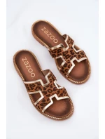 Skórzane Płaskie Klapki W Panterkę Zazoo 40383 Brązowe