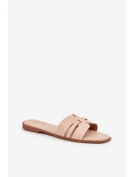 Klapki Damskie Na Płaskim Obcasie Z Wycięciami Eko Skórzane Beżowe Ecapus