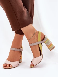 Skórzane Eleganckie Sandały Na Słupku Laura Messi 2136 Multikolor