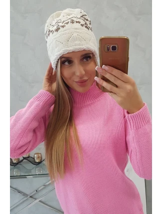 Dámska čiapka Kira K374 ecru+brown
