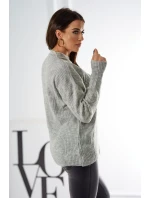 Sveter nasadený cez hlavu s módnou väzbou šedý