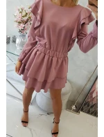 Dámske šaty s vertikálnymi volánmi 16095 tmavo ružové - Kesi