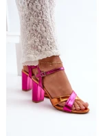 Eko Skórzane Sandały Na Obcasie Słupku Fuksja Abilica