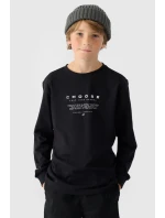 Koszulka Z Długim Rękawem Dla Chłopca Z Nadrukiem Regular 4F 4FJWAW24TLONM294-20S Czarna