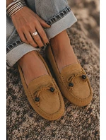 Dámske ploché mokasíny s lemovaním z imitácie semišu Camel Bluebell