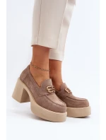 Zazoo 20170 Półbuty Zamszowe Damskie Na Słupku Beżowe