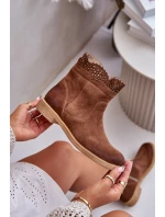 Niskie Botki Damskie Na Płaskim Obcasie Zamszowe Lewski 3624 Brązowe