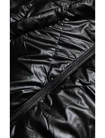 Čierna dámska bunda so striebornou kapucňou (RQW-7008)