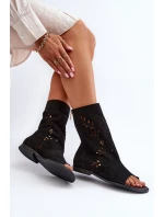 Zazoo 3437 Damskie Zamszowe Sandały Z Cholewką Na Zamek Czarne