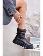 Zazoo 60512 Botki Damskie Skórzane Na Zamek Ocieplane Filcem Czarne