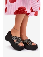 Klapki Damskie Na Koturnie I Platformie Panterka Czarne Sevolee