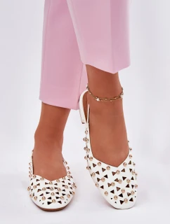 Zdobione Baleriny Na Płaskim Obcasie Białe Nilarisela