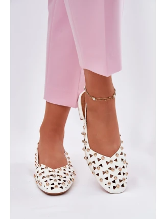 Zdobione Baleriny Na Płaskim Obcasie Białe Nilarisela