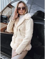 Dámska kožená bunda ramones s kožušinou cream FashionStreet TY5275