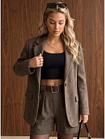 Dámske sako s kockovaným vzorom, hnedé, FashionStreet PY0155 Dámske sako s kockovaným vzorom, hnedé, FashionStreet PY0155