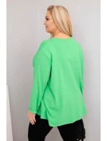 Dámska blúzka plus size s bavlnou, dlhými rukávmi a volánmi svetlozelená