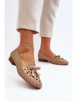 Ażurowe Baleriny Damskie Z Kokardką Beżowe Nestavia