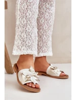 Klapki Z Ozdobą Skóra Naturalna Zazoo 3667 Złoty Przecierany