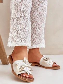 Klapki Z Ozdobą Skóra Naturalna Zazoo 3667 Złoty Przecierany