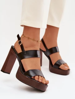 Dámské sandály na podpatku a platformě Eko kůže Černé Hanelia