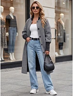 Dlhý dámsky kabát s gombíkmi, čierny, FashionStreet NY0778 Dlhý dámsky kabát s gombíkmi, čierny, FashionStreet NY0778