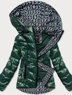 Zelená lesklá bunda so vzorovanými vsadkami (W718)