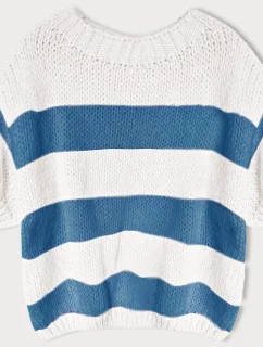 Dámsky voľný modrý pruhovaný sveter (761ART)