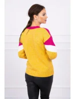 Geometrický vzorovaný sveter fuchsiová + horčicová