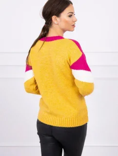 Geometrický vzorovaný sveter fuchsiová + horčicová