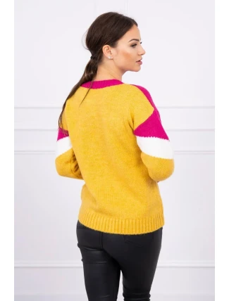 Geometrický vzorovaný sveter fuchsiová + horčicová