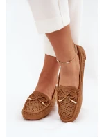 Mokasyny Damskie Z Ażurowym Wzorem I Wiązaniem Camel Mirisa