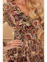 Dámske šifónové šaty s výstrihom, zaväzovaním na chrbte as panterím vzorom s ružami 357-2 Dámske šifónové šaty s výstrihom, zaväzovaním na chrbte as panterím vzorom s ružami 357-2