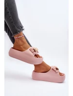 Piankowe Klapki Damskie Z Kokardą Różowe Salessa