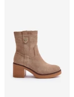 Ocieplane Botki Damskie Na Obcasie Słupku Beżowe Vailia