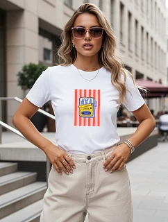 Dámske bavlnené tričko s potlačou, biele, FashionStreet NX8038RY