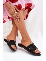 Klapki Damskie Na Płaskim Obcasie Z Wycięciami Eko Zamszowe Czarne Teterre