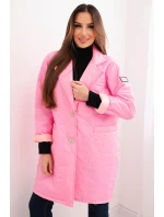 Dámske Plus veľkosť prešívaná bunda s ozdobnými gombíkmi a golierom Bright Pink