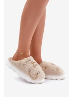 Futrzane Kapcie Z Przypinkami Beżowe Ivelfedi