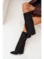 Wsuwane Kozaki Kowbojki Damskie Na Słupku Z Frędzlami Czarne Zalia